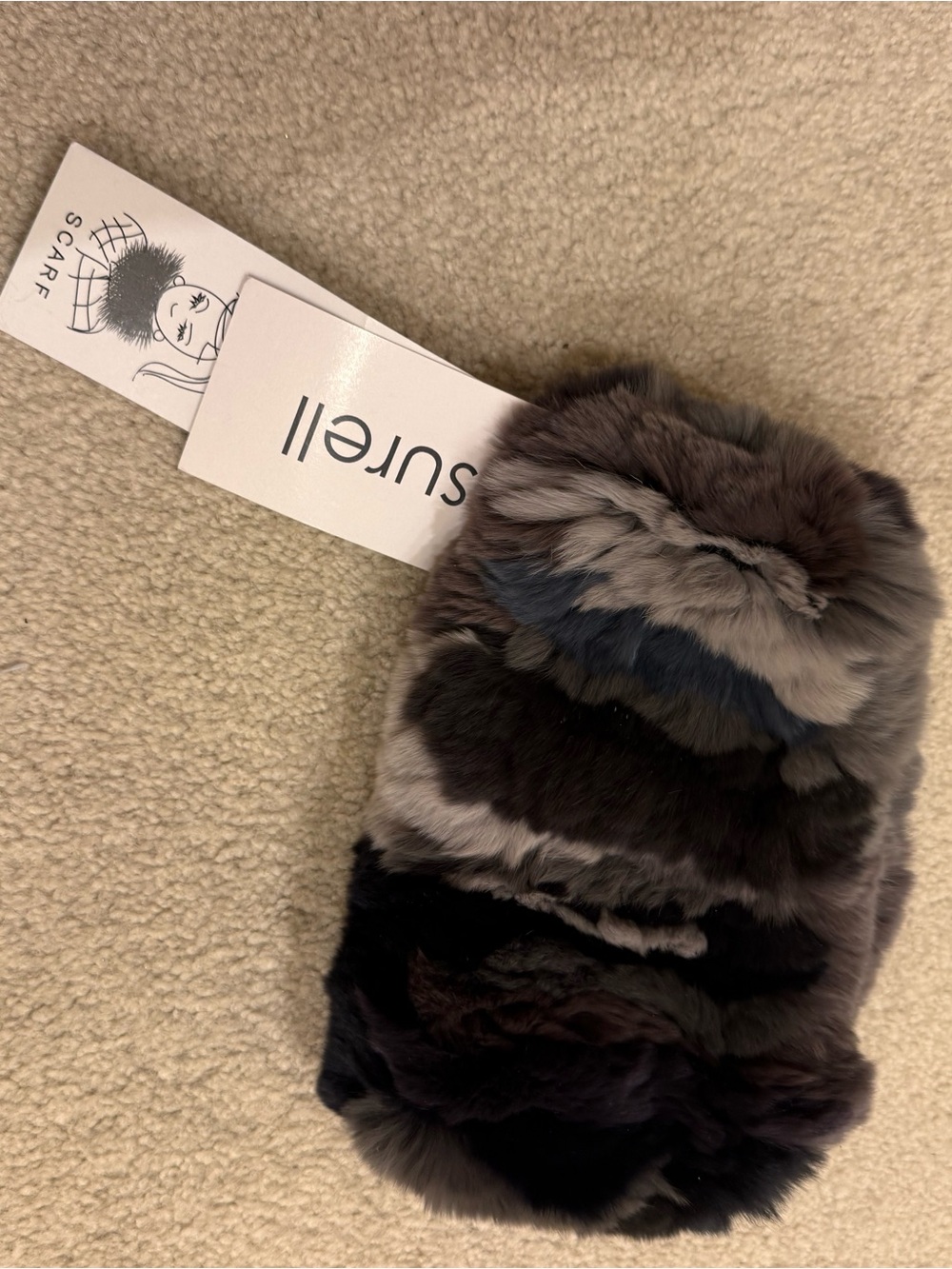 Surell Faux Fur scarf or head wrap in Gray, Black, Blue